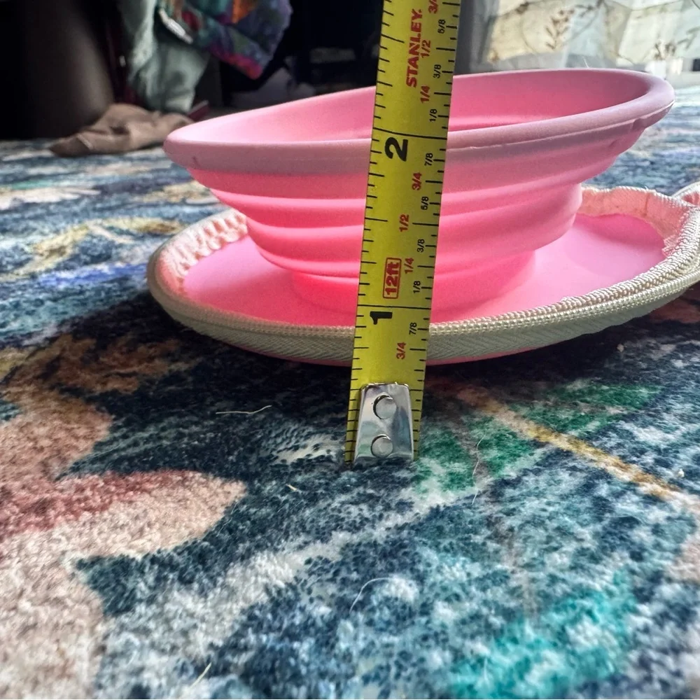 Pink Portable Dog Bowl with Bone Clip